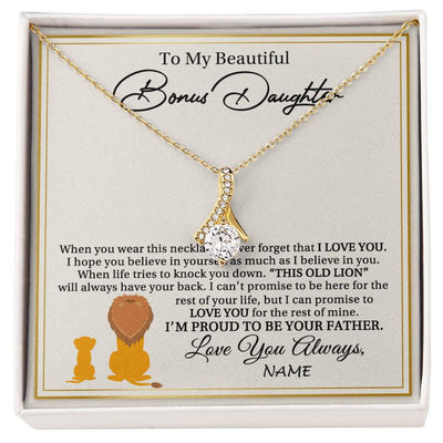 Alluring Beauty Necklace 18K Yellow Gold Finish | 1 | Personalized To My Bonus Daughter Necklace From Stepdad I'M Proud To Be Your Father Lion Stepdaughter Birthday Christmas Customized Gift Box Message Card | siriusteestore