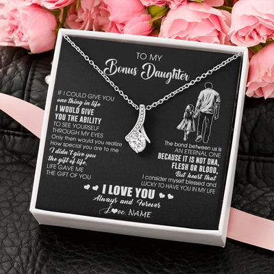 Alluring Beauty Necklace 14K White Gold Finish | 2 | Personalized To My Bonus Daughter Necklace From Stepdad It Is Not DNA I Love You Birthday Gifts Meaningful Christmas Customized Gift Box Message Card | siriusteestore