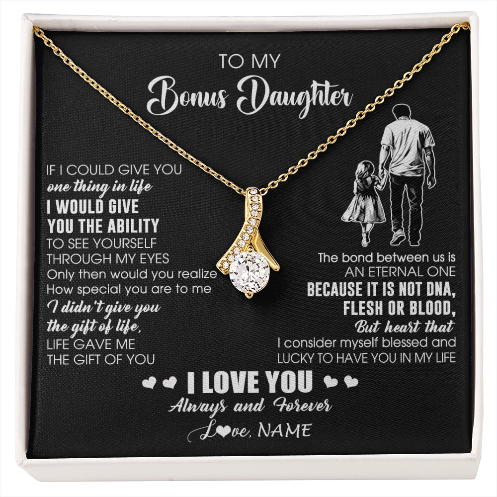 Alluring Beauty Necklace 18K Yellow Gold Finish | 1 | Personalized To My Bonus Daughter Necklace From Stepdad It Is Not DNA I Love You Birthday Gifts Meaningful Christmas Customized Gift Box Message Card | siriusteestore