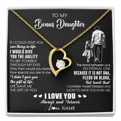 Forever Love Necklace 18K Yellow Gold Finish | 1 | Personalized To My Bonus Daughter Necklace From Stepdad It Is Not DNA I Love You Birthday Gifts Meaningful Christmas Customized Gift Box Message Card | siriusteestore