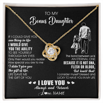 Love Knot Necklace 18K Yellow Gold Finish | 1 | Personalized To My Bonus Daughter Necklace From Stepdad It Is Not DNA I Love You Birthday Gifts Meaningful Christmas Customized Gift Box Message Card | siriusteestore