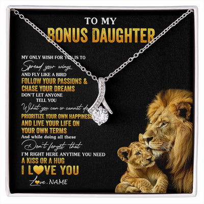 Alluring Beauty Necklace 14K White Gold Finish | 1 | Personalized To My Bonus Daughter Necklace From Stepdad Lion My Only Wish For You Stepdaughter Birthday Graduation Christmas Customized Gift Box Message Card | siriusteestore