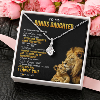 Alluring Beauty Necklace 14K White Gold Finish | 2 | Personalized To My Bonus Daughter Necklace From Stepdad Lion My Only Wish For You Stepdaughter Birthday Graduation Christmas Customized Gift Box Message Card | siriusteestore
