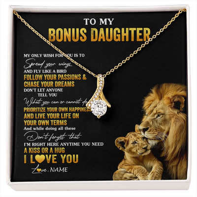 Alluring Beauty Necklace 18K Yellow Gold Finish | 1 | Personalized To My Bonus Daughter Necklace From Stepdad Lion My Only Wish For You Stepdaughter Birthday Graduation Christmas Customized Gift Box Message Card | siriusteestore