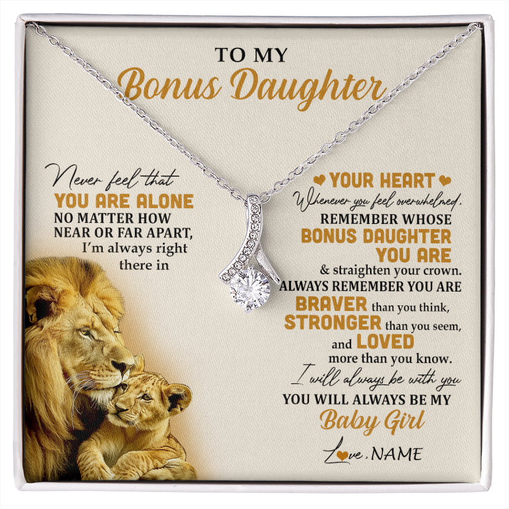 Alluring Beauty Necklace 14K White Gold Finish | 1 | Personalized To My Bonus Daughter Necklace From Stepdad Lion Never Feel You Are Alone Great Stepdaughter Birthday Christmas Customized Gift Box Message Card | siriusteestore