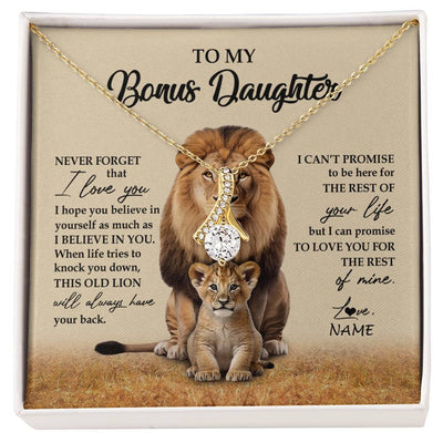 Alluring Beauty Necklace 18K Yellow Gold Finish | 1 | Personalized To My Bonus Daughter Necklace From Stepdad Lion Never Forget That I Love You Stepdaughter Jewelry Birthday Christmas Customized Message Card | siriusteestore