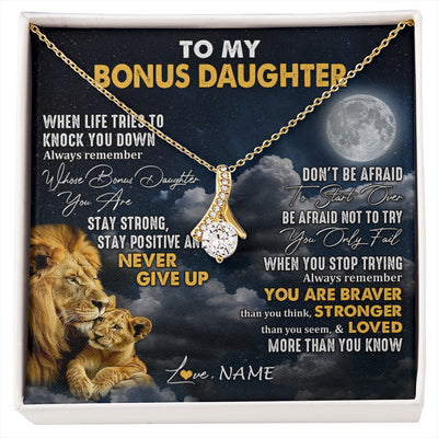 Alluring Beauty Necklace 18K Yellow Gold Finish | 1 | Personalized To My Bonus Daughter Necklace From Stepdad Lion Never Give Up Stepdaughter Birthday Graduation Christmas Customized Gift Box Message Card | siriusteestore
