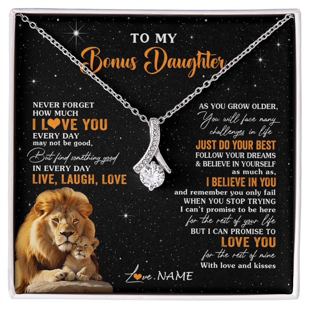 Alluring Beauty Necklace 14K White Gold Finish | 1 | Personalized To My Bonus Daughter Necklace From Stepdad Live Laugh Love Lion Stepdaughter Birthday Gifts Positive Christmas Customized Gift Box Message Card | siriusteestore