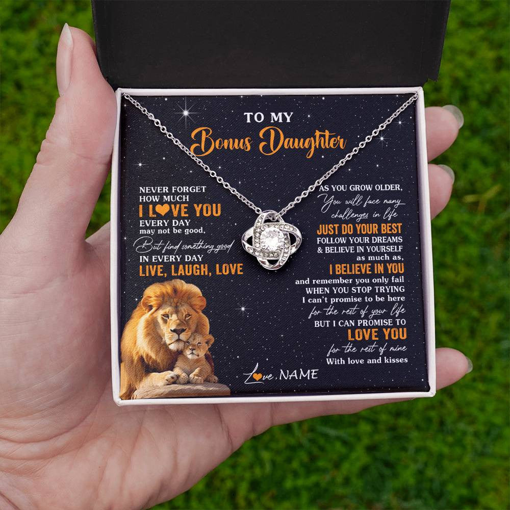 Love Knot Necklace 14K White Gold Finish | 2 | Personalized To My Bonus Daughter Necklace From Stepdad Live Laugh Love Lion Stepdaughter Birthday Gifts Positive Christmas Customized Gift Box Message Card | siriusteestore