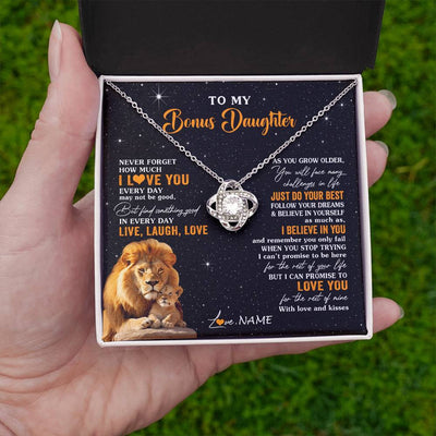 Love Knot Necklace 14K White Gold Finish | 2 | Personalized To My Bonus Daughter Necklace From Stepdad Live Laugh Love Lion Stepdaughter Birthday Gifts Positive Christmas Customized Gift Box Message Card | siriusteestore