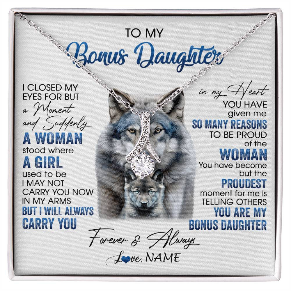 Alluring Beauty Necklace 14K White Gold Finish | 1 | Personalized To My Bonus Daughter Necklace From Stepdad Mom I Close My Eyes For But A Moment Wolf Birthday Gifts Christmas Customized Gift Box Message Card | siriusteestore
