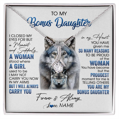 Alluring Beauty Necklace 14K White Gold Finish | 1 | Personalized To My Bonus Daughter Necklace From Stepdad Mom I Close My Eyes For But A Moment Wolf Birthday Gifts Christmas Customized Gift Box Message Card | siriusteestore