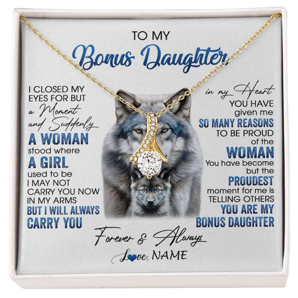 Alluring Beauty Necklace 18K Yellow Gold Finish | 1 | Personalized To My Bonus Daughter Necklace From Stepdad Mom I Close My Eyes For But A Moment Wolf Birthday Gifts Christmas Customized Gift Box Message Card | siriusteestore