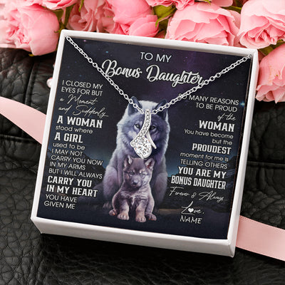 Alluring Beauty Necklace 14K White Gold Finish | 2 | Personalized To My Bonus Daughter Necklace From Stepdad Mom I Close My Eyes Wolf Birthday Gifts Jewelry Graduation Christmas Customized Gift Box Message Card | siriusteestore