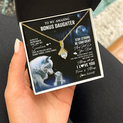 Alluring Beauty Necklace 18K Yellow Gold Finish | 2 | Personalized To My Bonus Daughter Necklace From Stepdad Mom Moon Wolf Stepddaughter Birthday Gifts Jewelry Christmas Customized Gift Box Message Card | siriusteestore