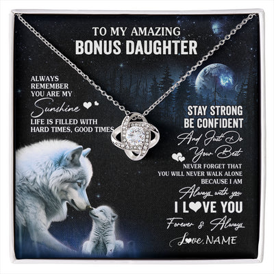 Love Knot Necklace 14K White Gold Finish | 1 | Personalized To My Bonus Daughter Necklace From Stepdad Mom Moon Wolf Stepddaughter Birthday Gifts Jewelry Christmas Customized Gift Box Message Card | siriusteestore