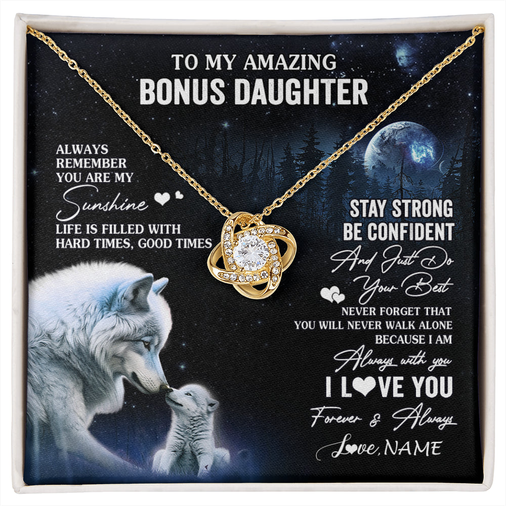Love Knot Necklace 18K Yellow Gold Finish | 1 | Personalized To My Bonus Daughter Necklace From Stepdad Mom Moon Wolf Stepddaughter Birthday Gifts Jewelry Christmas Customized Gift Box Message Card | siriusteestore
