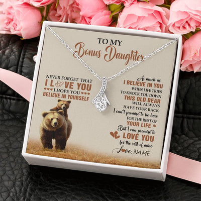 Alluring Beauty Necklace 14K White Gold Finish | 2 | Personalized To My Bonus Daughter Necklace From Stepdad Mom This Old Bear Love You Birthday Jewelry Graduation Christmas Customized Gift Box Message Card | siriusteestore