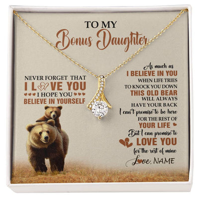 Alluring Beauty Necklace 18K Yellow Gold Finish | 1 | Personalized To My Bonus Daughter Necklace From Stepdad Mom This Old Bear Love You Birthday Jewelry Graduation Christmas Customized Gift Box Message Card | siriusteestore