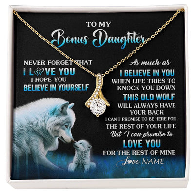Alluring Beauty Necklace 18K Yellow Gold Finish | 1 | Personalized To My Bonus Daughter Necklace From Stepdad Mom This Old Wolf Love Birthday Gifts Jewelry Graduation Christmas Customized Gift Box Message Card | siriusteestore
