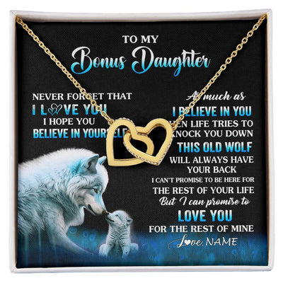 Interlocking Hearts Necklace 18K Yellow Gold Finish | 1 | Personalized To My Bonus Daughter Necklace From Stepdad Mom This Old Wolf Love Birthday Gifts Jewelry Graduation Christmas Customized Gift Box Message Card | siriusteestore