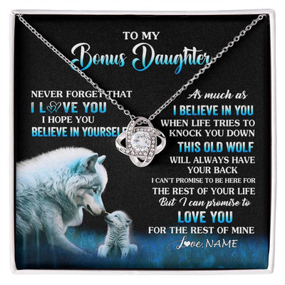 Love Knot Necklace 14K White Gold Finish | 1 | Personalized To My Bonus Daughter Necklace From Stepdad Mom This Old Wolf Love Birthday Gifts Jewelry Graduation Christmas Customized Gift Box Message Card | siriusteestore
