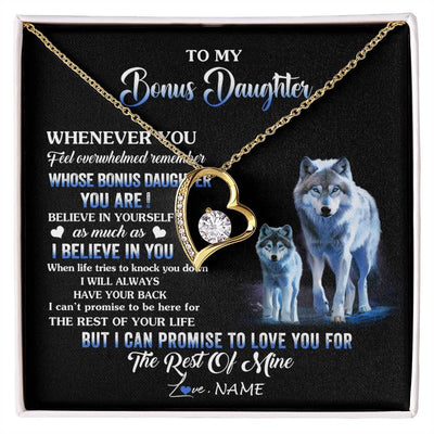 Forever Love Necklace 18K Yellow Gold Finish | 1 | Personalized To My Bonus Daughter Necklace From Stepdad Mom Whenever You Feel Wolf Birthday Gifts Jewelry Graduation Christmas Customized Gift Box Message Card | siriusteestore