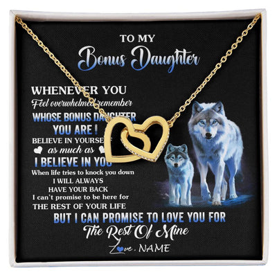 Interlocking Hearts Necklace 18K Yellow Gold Finish | 1 | Personalized To My Bonus Daughter Necklace From Stepdad Mom Whenever You Feel Wolf Birthday Gifts Jewelry Graduation Christmas Customized Gift Box Message Card | siriusteestore