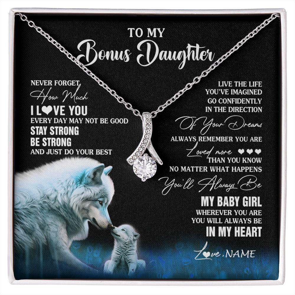 Alluring Beauty Necklace 14K White Gold Finish | 1 | Personalized To My Bonus Daughter Necklace From Stepdad Mom Wolf Never Forget How Much I Love You Birthday Gifts Christmas Customized Gift Box Message Card | siriusteestore