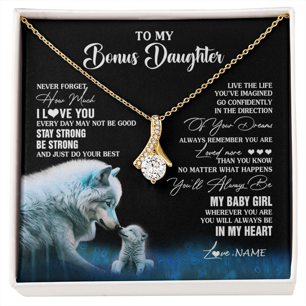 Alluring Beauty Necklace 18K Yellow Gold Finish | 1 | Personalized To My Bonus Daughter Necklace From Stepdad Mom Wolf Never Forget How Much I Love You Birthday Gifts Christmas Customized Gift Box Message Card | siriusteestore
