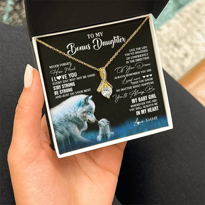 Alluring Beauty Necklace 18K Yellow Gold Finish | 2 | Personalized To My Bonus Daughter Necklace From Stepdad Mom Wolf Never Forget How Much I Love You Birthday Gifts Christmas Customized Gift Box Message Card | siriusteestore