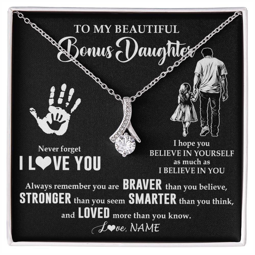 Alluring Beauty Necklace 14K White Gold Finish | 1 | Personalized To My Bonus Daughter Necklace From Stepdad Never Forget I Love You Stepdaughter Birthday Christmas Graduation Customized Gift Box Message Card | siriusteestore