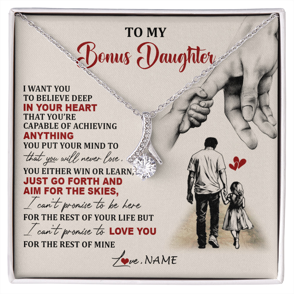 Alluring Beauty Necklace 14K White Gold Finish | 1 | Personalized To My Bonus Daughter Necklace From Stepdad Promise To Love You Stepddaughter Birthday Valentines Day Christmas Customized Gift Box Message Card | siriusteestore