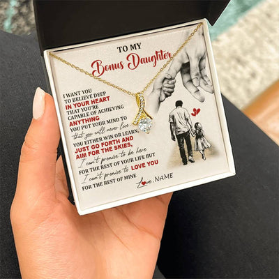 Alluring Beauty Necklace 18K Yellow Gold Finish | 2 | Personalized To My Bonus Daughter Necklace From Stepdad Promise To Love You Stepddaughter Birthday Valentines Day Christmas Customized Gift Box Message Card | siriusteestore