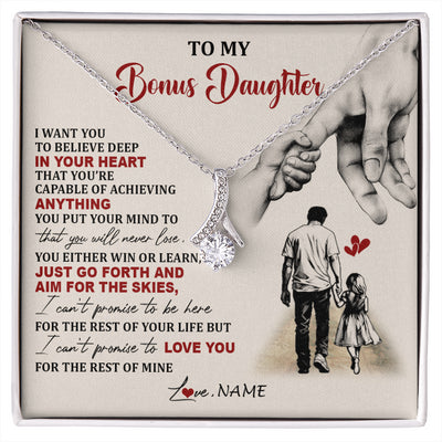 Alluring Beauty Necklace 14K White Gold Finish | 1 | Personalized To My Bonus Daughter Necklace From Stepdad Promise To Love You Stepddaughter Birthday Valentines Day Christmas Customized Gift Box Message Card | siriusteestore