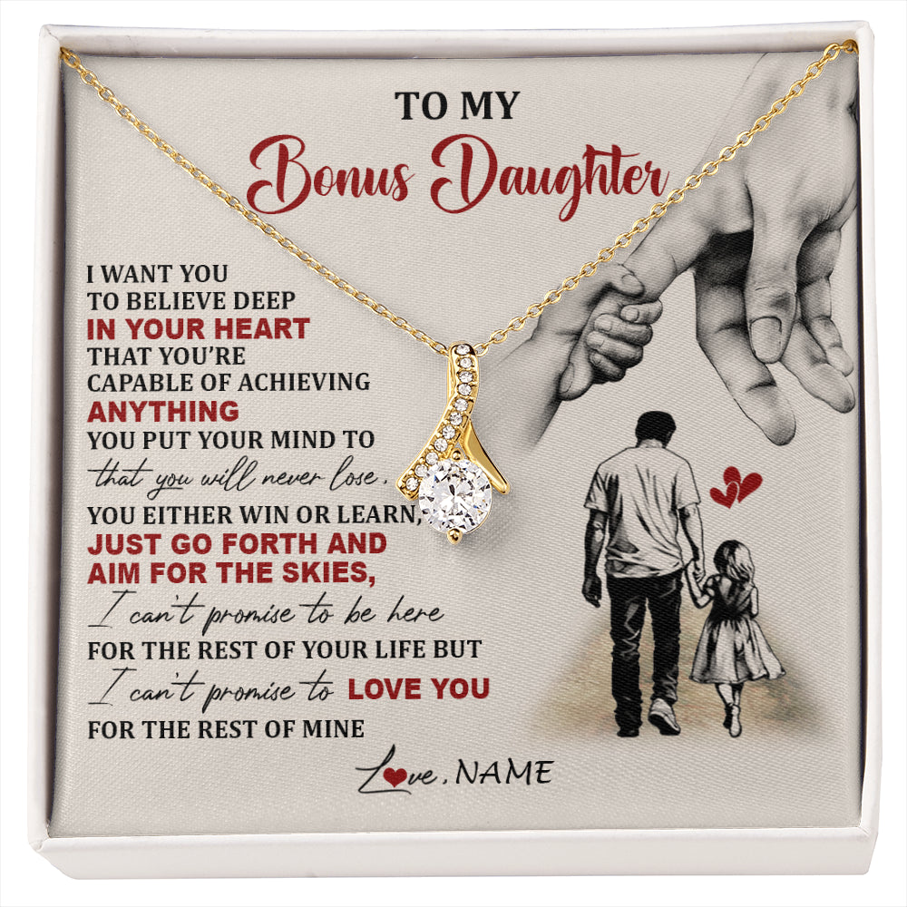 Alluring Beauty Necklace 18K Yellow Gold Finish | 1 | Personalized To My Bonus Daughter Necklace From Stepdad Promise To Love You Stepddaughter Birthday Valentines Day Christmas Customized Gift Box Message Card | siriusteestore