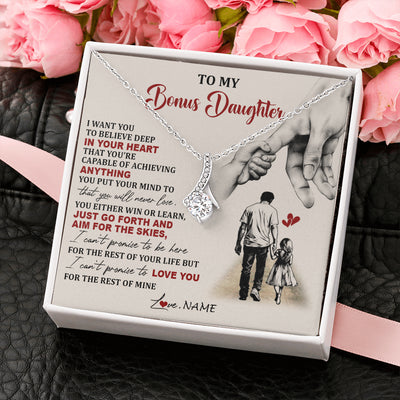 Alluring Beauty Necklace 14K White Gold Finish | 2 | Personalized To My Bonus Daughter Necklace From Stepdad Promise To Love You Stepddaughter Birthday Valentines Day Christmas Customized Gift Box Message Card | siriusteestore