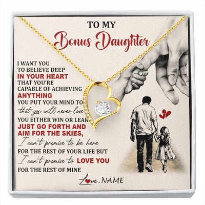Forever Love Necklace 18K Yellow Gold Finish | 1 | Personalized To My Bonus Daughter Necklace From Stepdad Promise To Love You Stepddaughter Birthday Valentines Day Christmas Customized Gift Box Message Card | siriusteestore