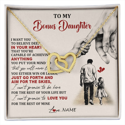 Interlocking Hearts Necklace 18K Yellow Gold Finish | 1 | Personalized To My Bonus Daughter Necklace From Stepdad Promise To Love You Stepddaughter Birthday Valentines Day Christmas Customized Gift Box Message Card | siriusteestore