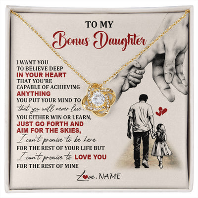 Love Knot Necklace 18K Yellow Gold Finish | 1 | Personalized To My Bonus Daughter Necklace From Stepdad Promise To Love You Stepddaughter Birthday Valentines Day Christmas Customized Gift Box Message Card | siriusteestore