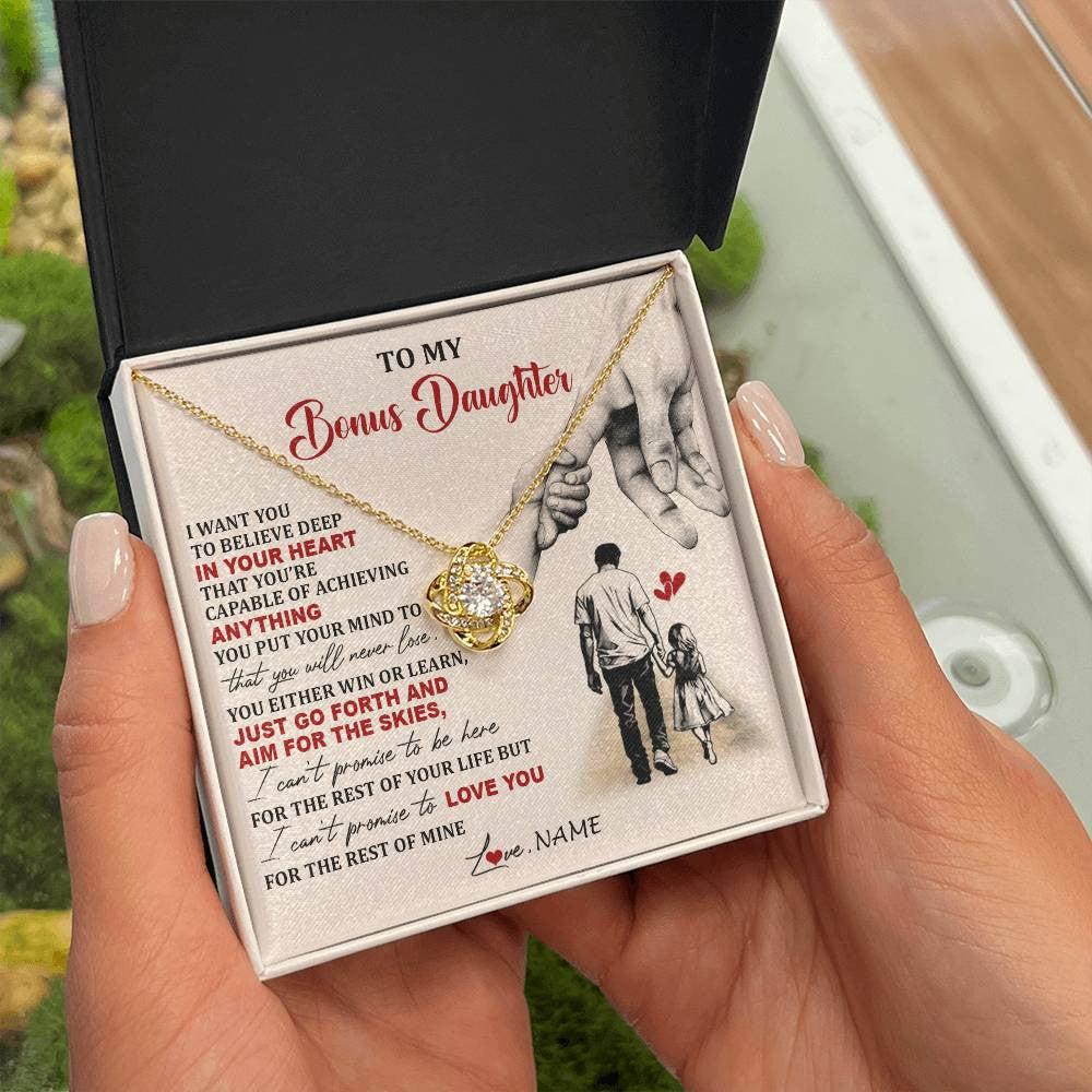 Love Knot Necklace 18K Yellow Gold Finish | 2 | Personalized To My Bonus Daughter Necklace From Stepdad Promise To Love You Stepddaughter Birthday Valentines Day Christmas Customized Gift Box Message Card | siriusteestore