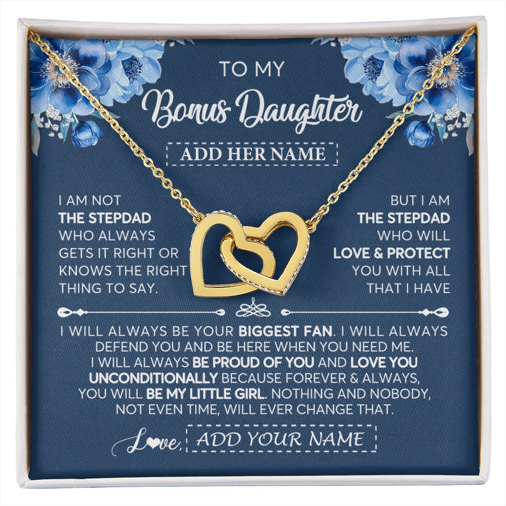 Interlocking Hearts Necklace 18K Yellow Gold Finish | 1 | Personalized To My Bonus Daughter Necklace From Stepdad Proud Of You Birthday Gifts For Stepdaughter Jewelry Gifts Christmas Custom Gift Box Message Card | https://siriusteestore.