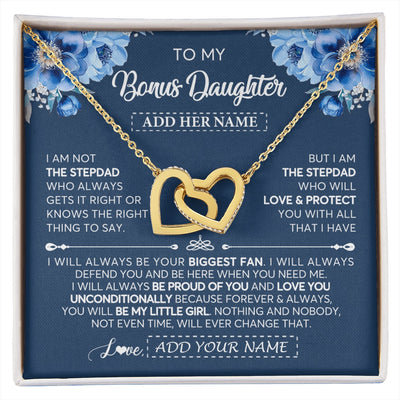 Interlocking Hearts Necklace 18K Yellow Gold Finish | 1 | Personalized To My Bonus Daughter Necklace From Stepdad Proud Of You Birthday Gifts For Stepdaughter Jewelry Gifts Christmas Custom Gift Box Message Card | https://siriusteestore.