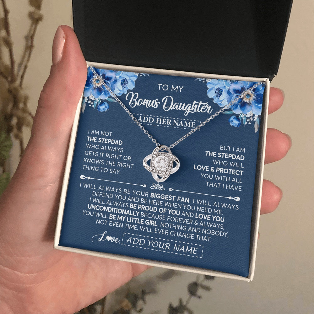 Love Knot Necklace 14K White Gold Finish | 2 | Personalized To My Bonus Daughter Necklace From Stepdad Proud Of You Birthday Gifts For Stepdaughter Jewelry Gifts Christmas Custom Gift Box Message Card | https://siriusteestore.