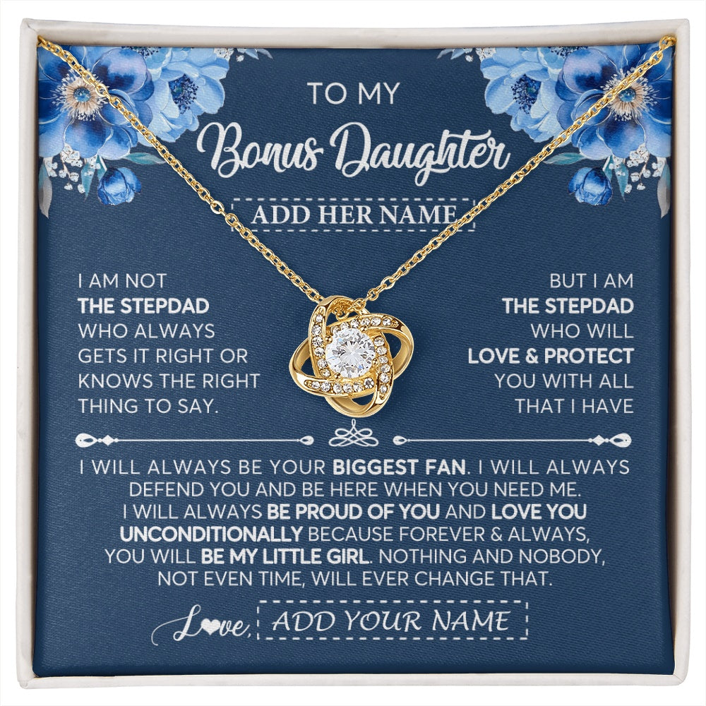 Love Knot Necklace 18K Yellow Gold Finish | 1 | Personalized To My Bonus Daughter Necklace From Stepdad Proud Of You Birthday Gifts For Stepdaughter Jewelry Gifts Christmas Custom Gift Box Message Card | https://siriusteestore.