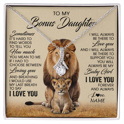 Alluring Beauty Necklace 14K White Gold Finish | 1 | Personalized To My Bonus Daughter Necklace From Stepdad Sometimes It's Hard Lion Stepdaughter Gift Birthday Jewelry Christmas Customized Gift Box Message Card | siriusteestore