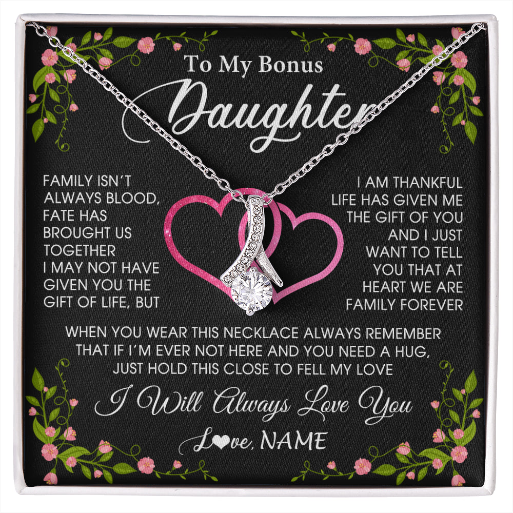 Alluring Beauty Necklace 14K White Gold Finish | 1 | Personalized To My Bonus Daughter Necklace From Stepdad Stepmom Family Unbiological Step Daughter Birthday Gifts Christmas Customized Gift Box Message Card | siriusteestore