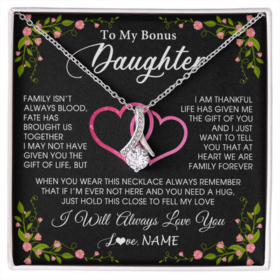Alluring Beauty Necklace 14K White Gold Finish | 1 | Personalized To My Bonus Daughter Necklace From Stepdad Stepmom Family Unbiological Step Daughter Birthday Gifts Christmas Customized Gift Box Message Card | siriusteestore