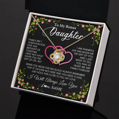 Love Knot Necklace 18K Yellow Gold Finish | 2 | Personalized To My Bonus Daughter Necklace From Stepdad Stepmom Family Unbiological Step Daughter Birthday Gifts Christmas Customized Gift Box Message Card | siriusteestore