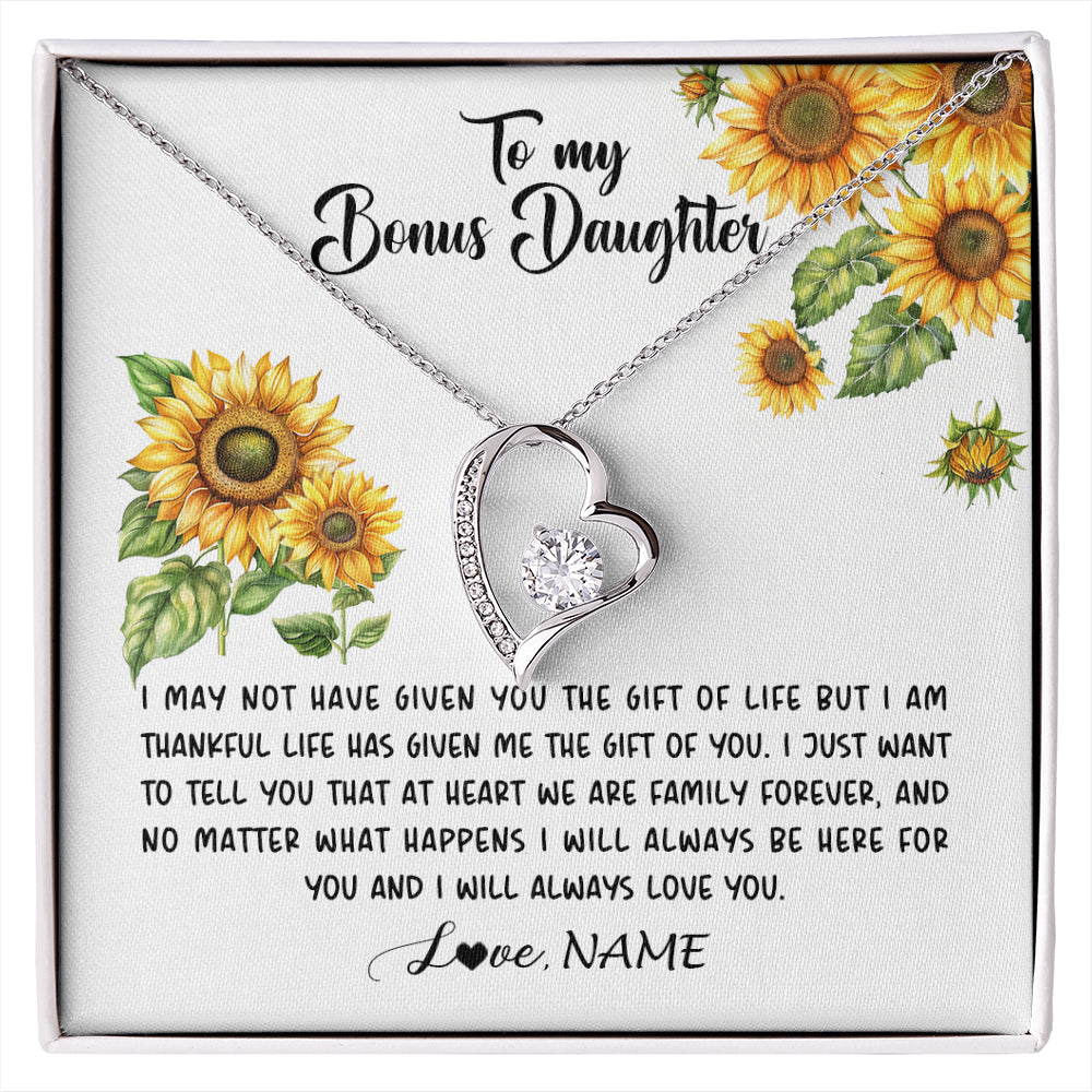 Forever Love Necklace 14K White Gold Finish | 1 | Personalized To My Bonus Daughter Necklace From Stepdad Stepmom Sunflower Unbiological Daughter Stepdaughter On Her Birthday Gifts Christmas Message Card | siriusteestore